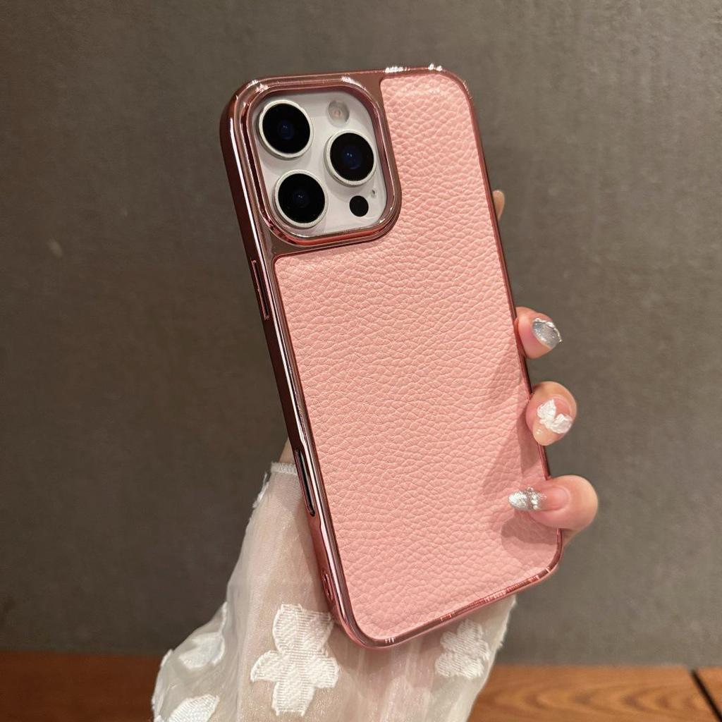Lychee Pattern Electroplated Drop-Proof Phone Case for iPhone 17 Pro Max