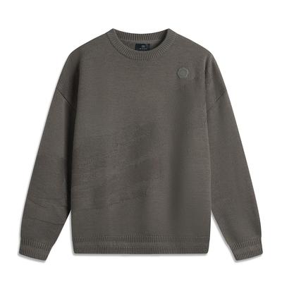 Li Ning Wade Series Einfarbig Bequem Atmungsaktiv Vielseitig Locker Langarm Strickpullover Herren Oberteile Street-Grau AMBU055-2