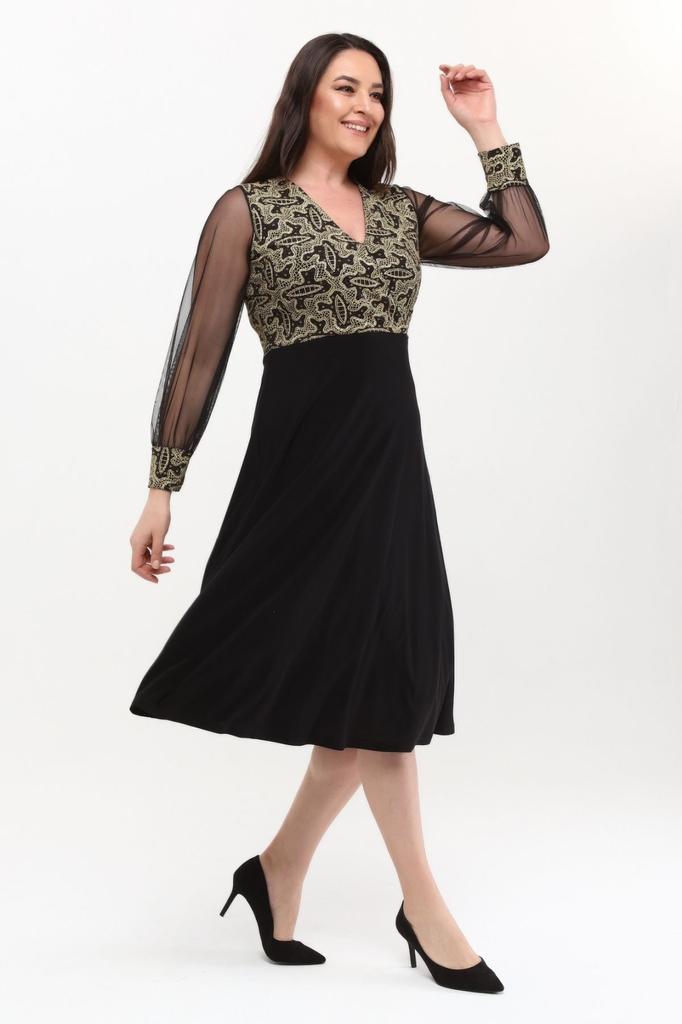 Women's Big Size Dress Medium Size Double Breasted Collar Sleeves Tulle Dress