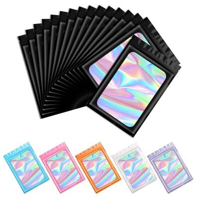 100Pcs Self-sealing Bags Multipurpose Portable Holographic Packaging Bags Resealable Odor Foil Pouch Zip Bags with Clear Window