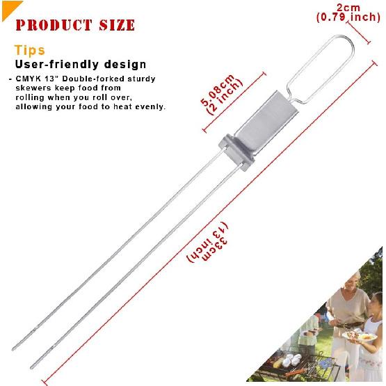 CMYK Barbecue Skewers, 6-Pack 13" Stainless Steel Grilling Skewers with Slider, Reusable Metal BBQ Shish Kabob Skewers Sticks