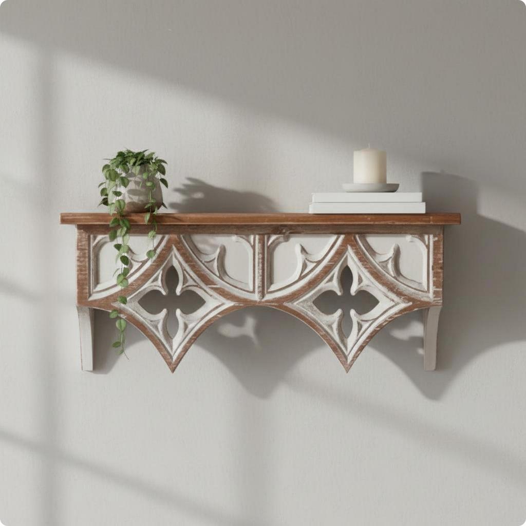 Vintage Wall-Mounted Shelf Distressed Finish Rustic
