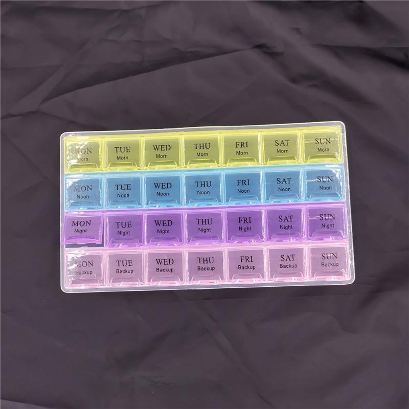 1PC 4 Row 28 Squares Pillbox Storage Box for Pills Portable Weekly 7 Days Medication Case Pill Container Organizer Plastic Box