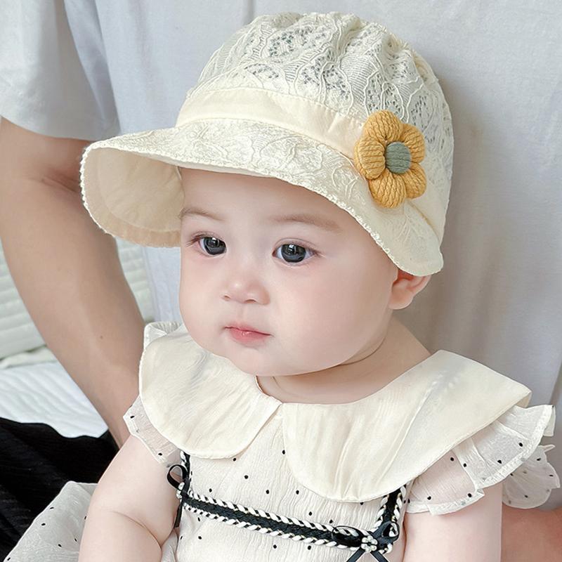 

Newborn Sunscreen Hat Baby Summer Sun Hats Princess Girl Flower Duck Tongue Cap 5-15Month Large Brim Children Sunshade Visors 43-48cm fit 5-15M жовтий