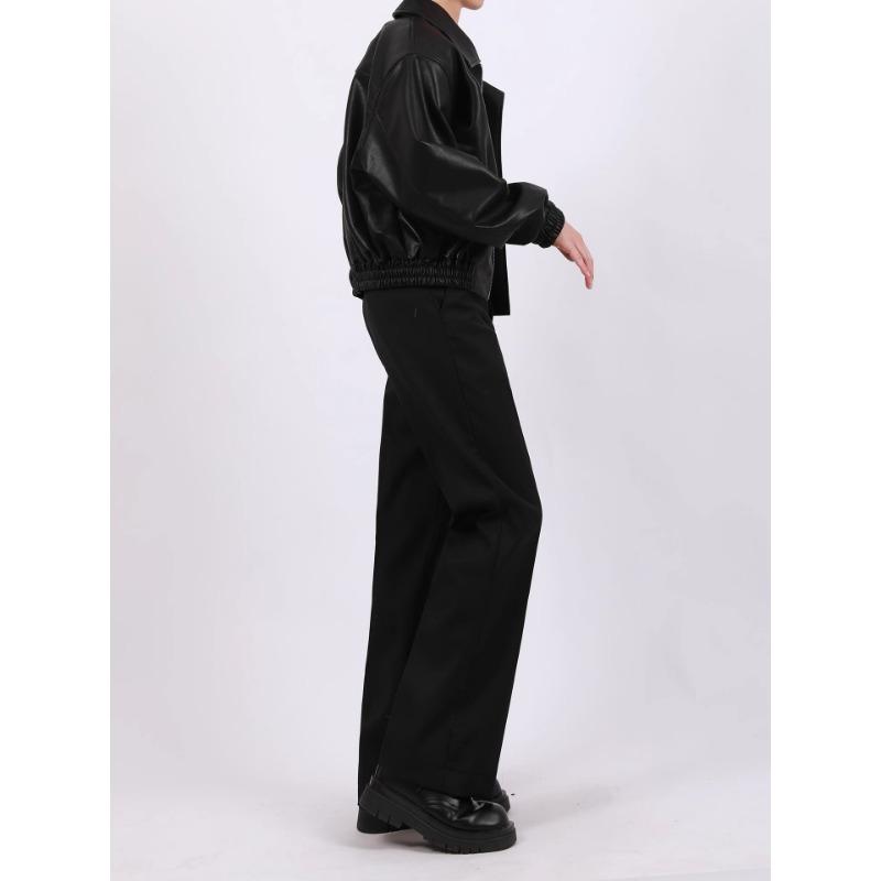 Men Loose Casual Short Pu Leather Turn Down Collar Street Fashion Jacket