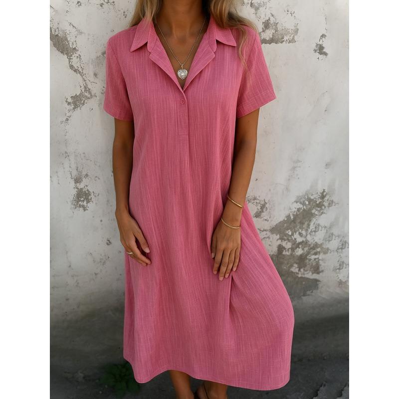 DICIFY Women's Fashion Summer Spring Solid Color Print V-Neck Short Sleeve Casual Dresses