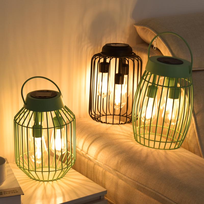 Wrought Iron Solar Garden Lantern - Decorative Outdoor Light for Courtyard and Villa.