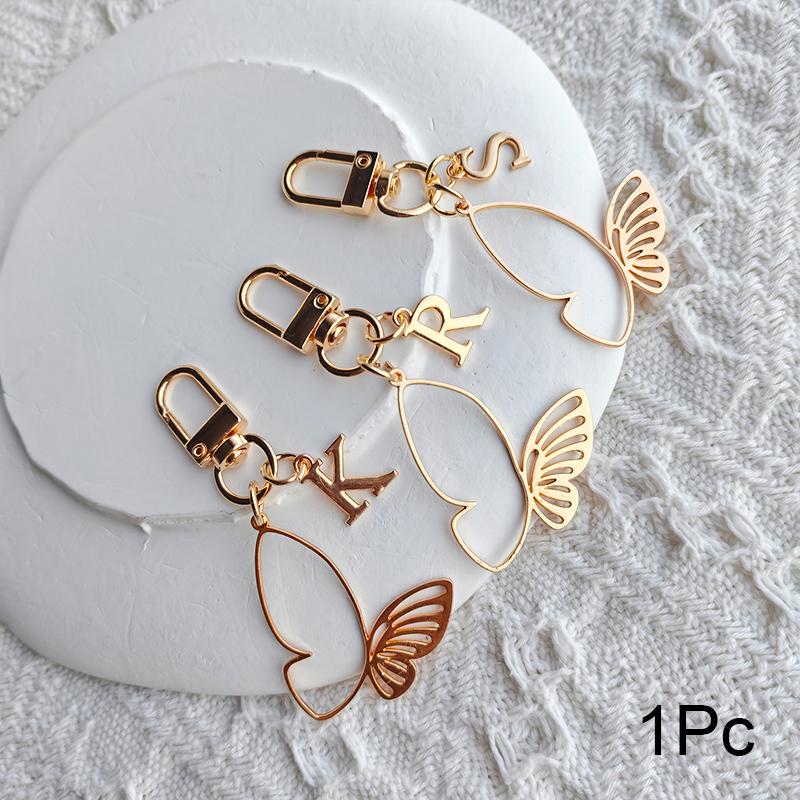 1PC Alphabet Luxury A-Z Fashionable Keychain Vintage Alloy Artistic Gold Hollow Butterfly Elegant