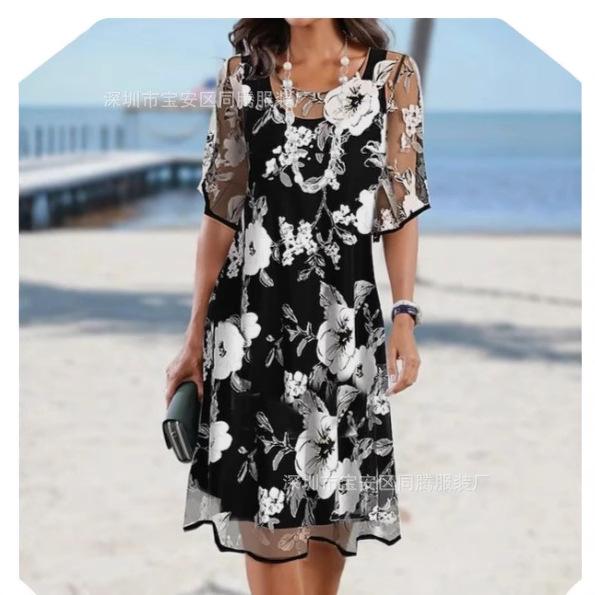 Spring And Summer Women'S Clothing New Independent Station Fashion V-Neck Chiffon Five-Quarter Sleeve Women'S Dress