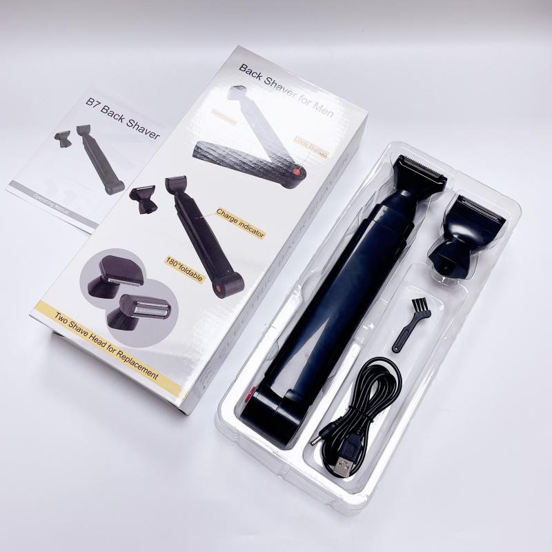 Electric Back Shaver 2In1 Facial Hair Trimmer Razor Rechargeable Foldable Handle Back Hair Removal Men Body Groomer Father Gift