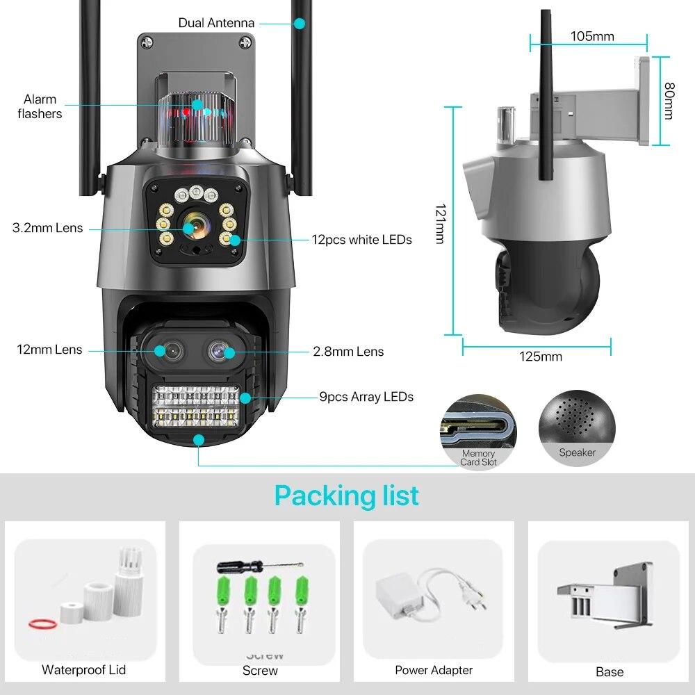 LS VISION Cámara PTZ Exterior UE 9MP 4K HD Zoom Híbrido 8X Tres Lentes Doble Pantalla Cámara IP Wifi 4MP Alarma Luz Policial Vigilancia CCTV ICSee