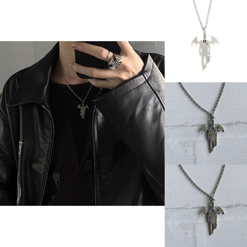 Halloween Vampire Mythology Pendant Necklace With Wing Motif For Costume Accessory