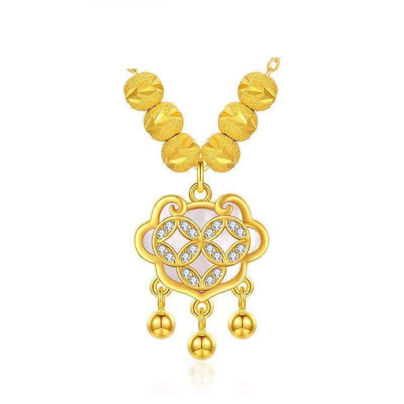 Lucky Ruyi Ping An Lock Necklace Female Chinese Style Rich Hollow Copper Coin Pendant Light Luxury Simple Jewelry Clavicle Chain