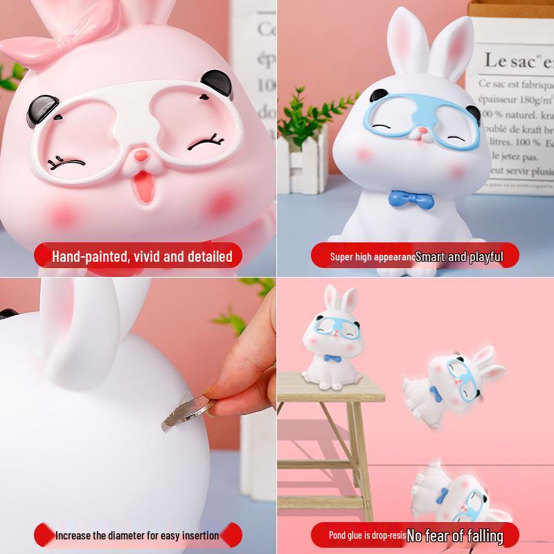 2024 Large Capacity Cute Rabbit Piggy Bank - Durable Vinyl Cartoon Savings Bank with Easy Access