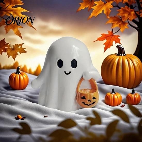 Halloween Ghost Decor Figurine, Cute Resin Statue, Creative Holding Figurine Bat/Drink Tabletop Ornament for Home Party, Trick or Treat Gift