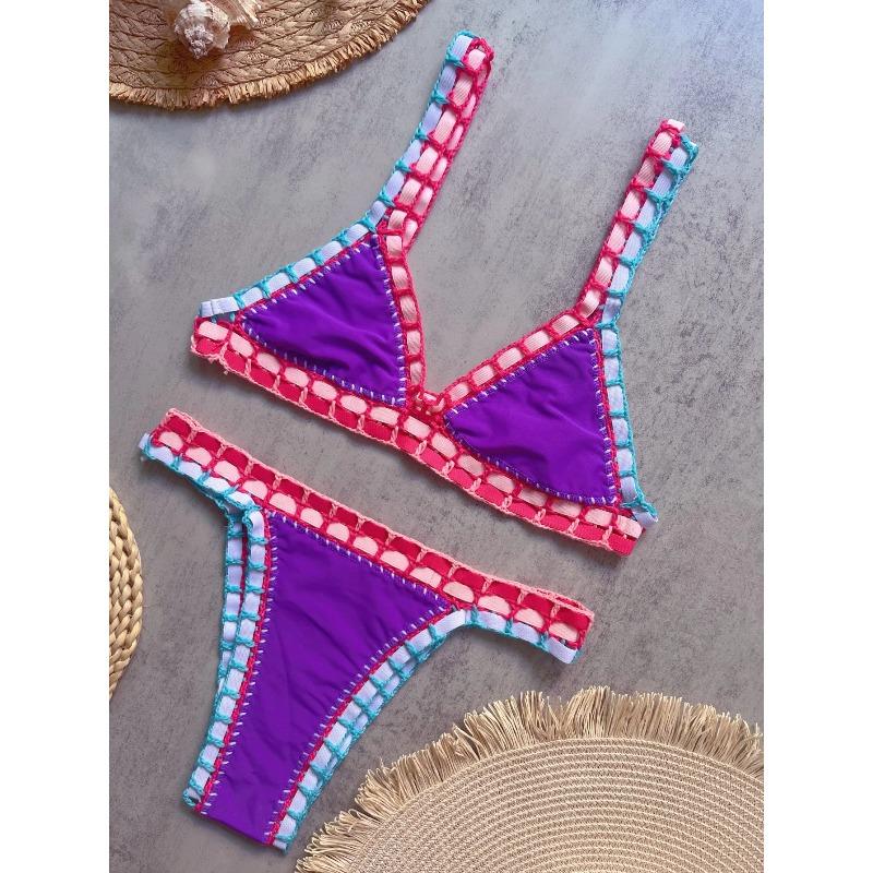 Roku darba bikini tamborēts daudzkrāsains elastīgs