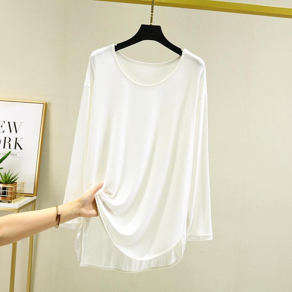 T-shirt da Donna in Modal Larga a Maniche Lunghe - Primavera/Estate Sottile Girocollo Taglie Forti Versatile Top alla Moda