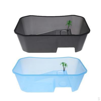 2 Adet Plastik Sürüngen Terrapin Kaplumbağa Kaplumbağa Tankı Vivaryum Besleme Kutusu Mavi Ve Siyah