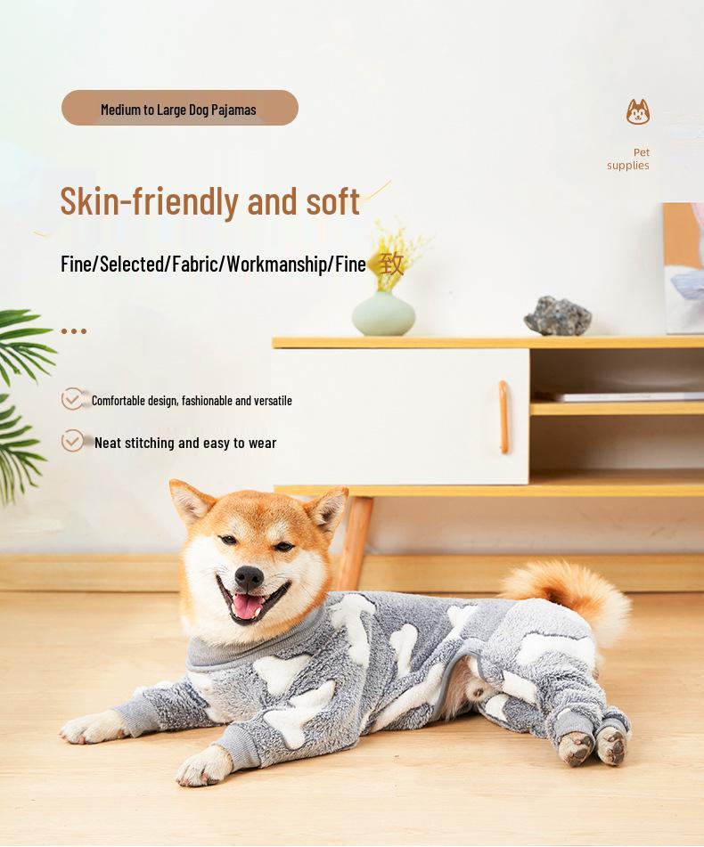 Flannel Winter Four-Legged Dog Homewear: Medium To Small Pet Cotton Outfit.