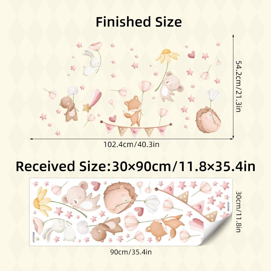 Watercolor Cartoon Rabbit Pink Rainbow Clouds Love Wall Stickers for Kids Room Girl Bedroom Nursery Decoration Bunny Wall Decals