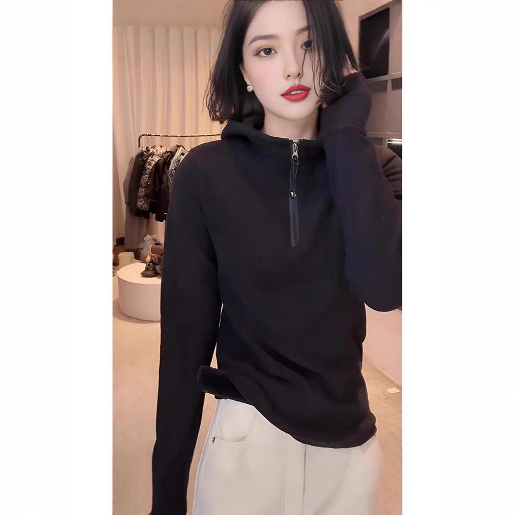 Women's High Neck Hooded Solid Sweatshirt - 2025 Spring/Autumn Fashion, Loose & Versatile Style