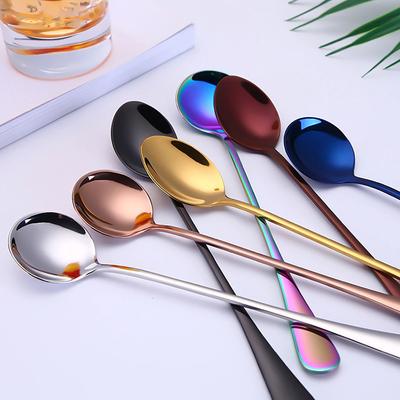 6pcs Cream Spoons 304 Stainless Steel Spoons Ice Long Handle Coffee Spoons Stirring Spoons Kitchen Utensils