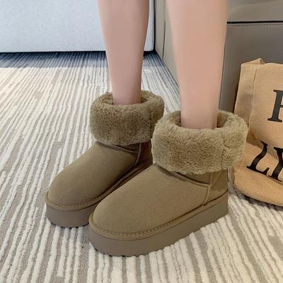 Winter Women's Fur Slippers Warm Boots Thick Sole 2024 Fashion Solid Color Women's Boots Short Plush Flat Shoes Women's Boots