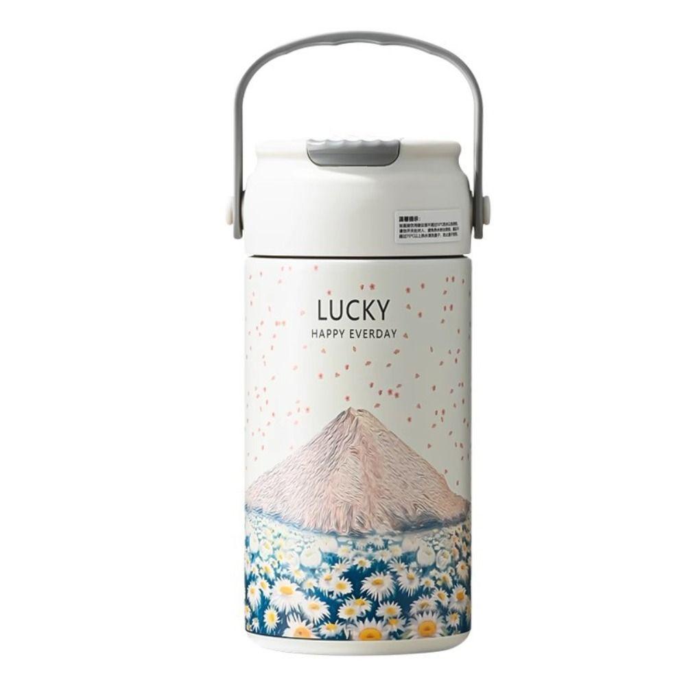 Insulated Oil Painting Vacuum Flask 316 Stainless Steel Straw Thermal Water Bottle  Porridge Soup
