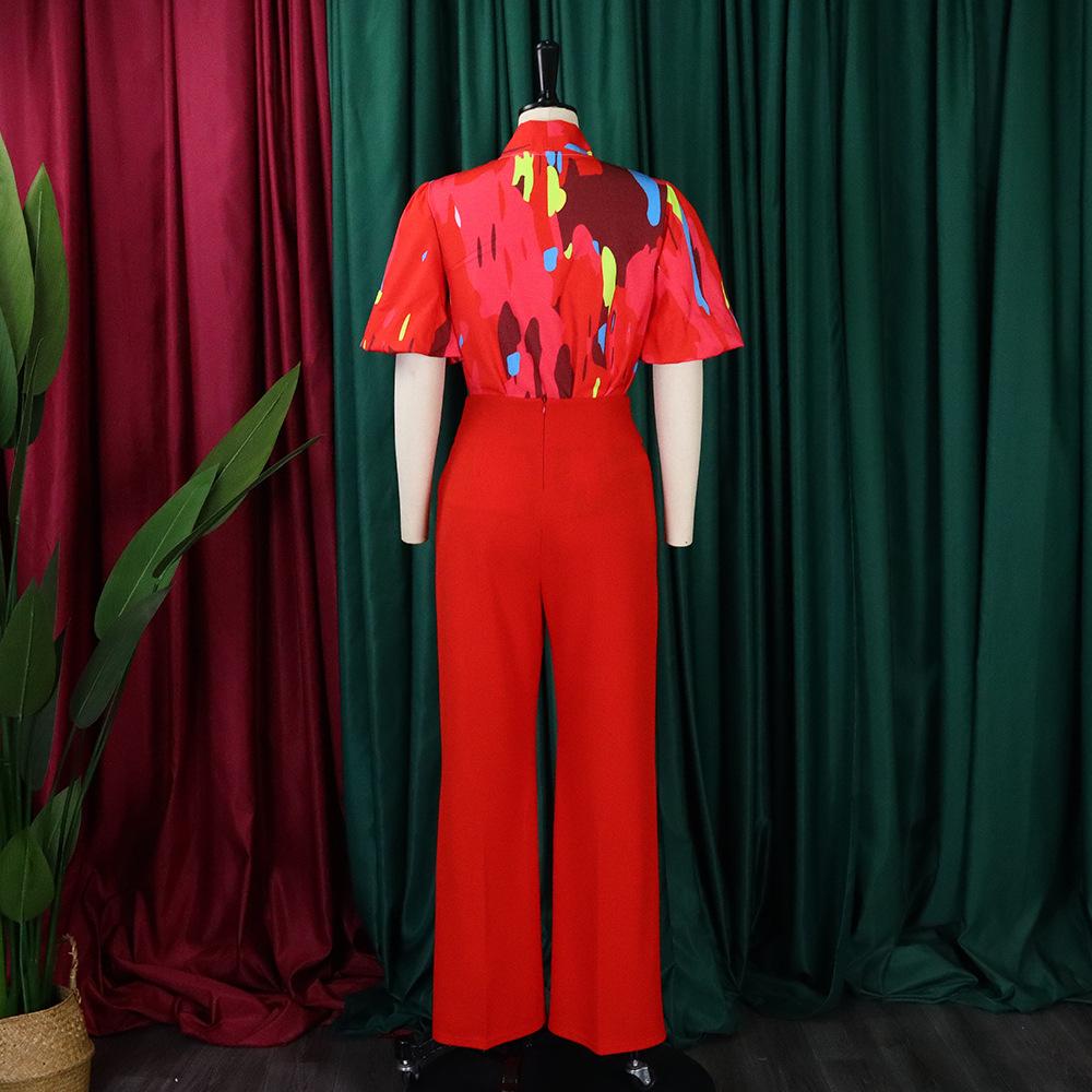 YYFS Women's Fashion Casual Summer Spring Colour Block Print Short Sleeve Blouses & Shirts Trousers Pants Suits