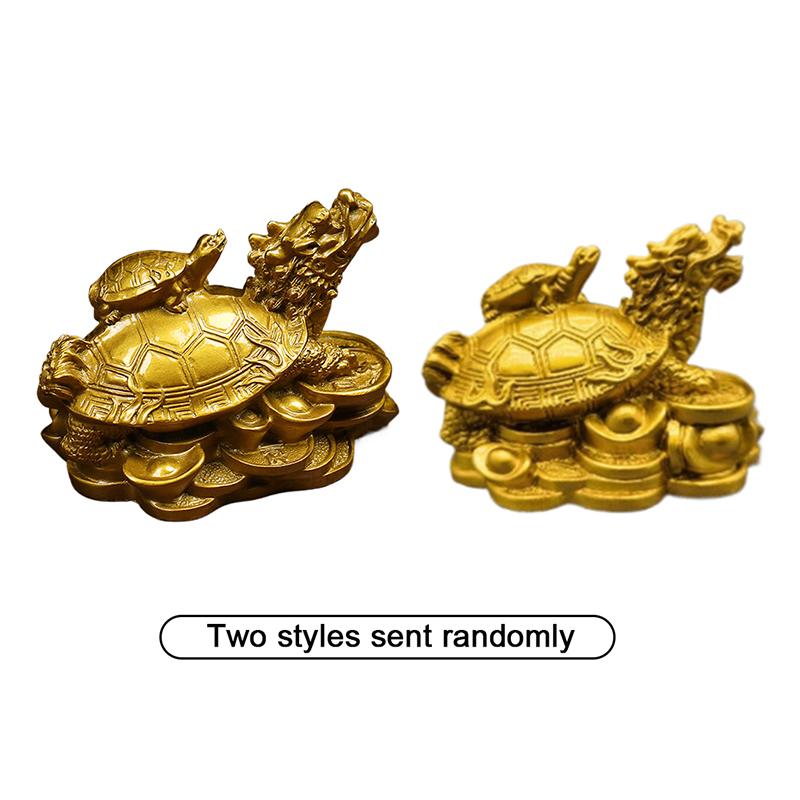 1Pc Gold Feng Shui Dragon Turtle Tortoise Statue Figurine Coin Money Wealth Luck