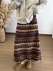 Retro Fair Isle Fleece Women's Mid-Length Lantern Skirt - Ethnic Style, Drawstring Hem, Two-Way Wear for Autumn/Winter
