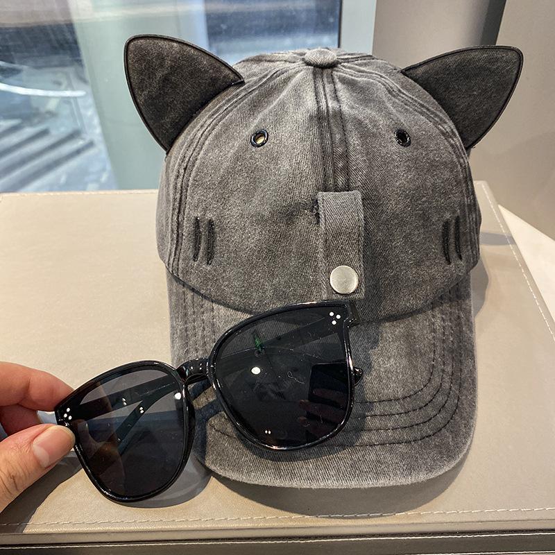 New Cat Ears Sunglasses Baseball Cap Y2K Cotton Washed Pilot Snapback Caps Gorras Women And Men Outdoor Sunshade Sun Hats Unisex