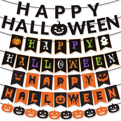 Happy Halloween Banner Ghost and Pumpkin Bunting Pennant Flag Photo Home Porch Atmosphere Party Decor Supplies