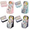Double-layer Pen Storage Bag Simple Student Stationary Boxes Folding Pencil Case  Children