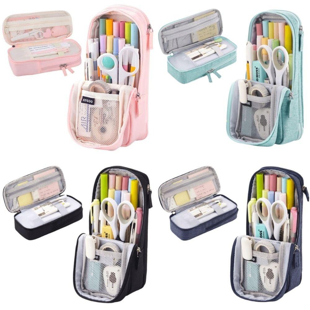 Double-layer Pen Storage Bag Simple Student Stationary Boxes Folding Pencil Case  Children