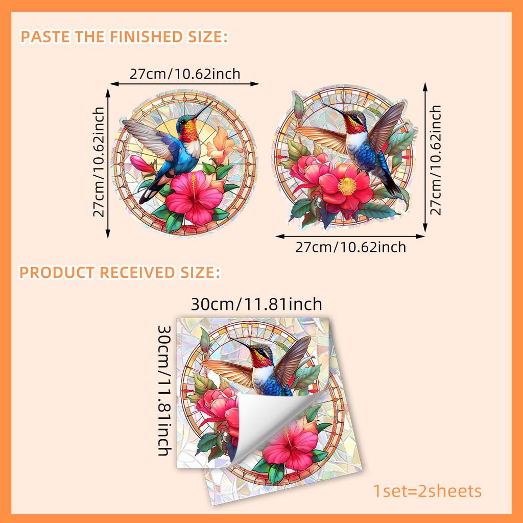 Retro Round Butterfly Flower Hummingbird Colorful Sunlight Static Glass Sticker Double-Sided Visual Window Decorative Window Sticker