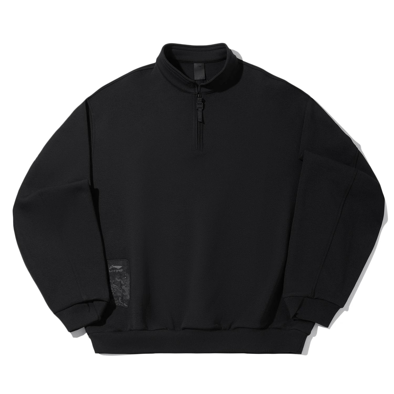 Li Ning Sweatshirts Men s Black Stand Collar Moderate Regular AWDV591-2 L