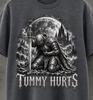 Tummy Hurts Knight Shirt, Dark Fantasy Medieval Graphic Tee, Gothic Armor Ironic Meme, Moonlit Warrior T-Shirt