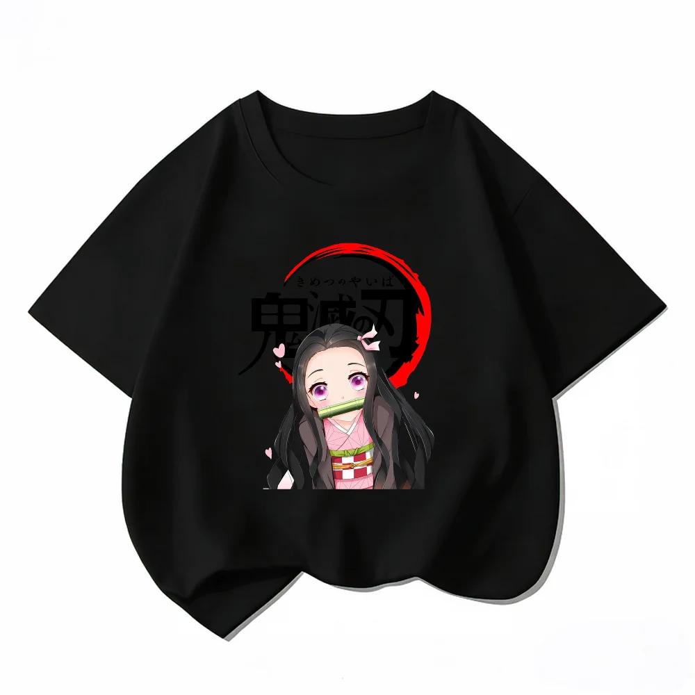 Bandai Demon Slayer Nezuko Kids TShirt 100 Cotton Boys Girls Summer Short Sleeve Clothes Children Anime Graphic Tees Tops