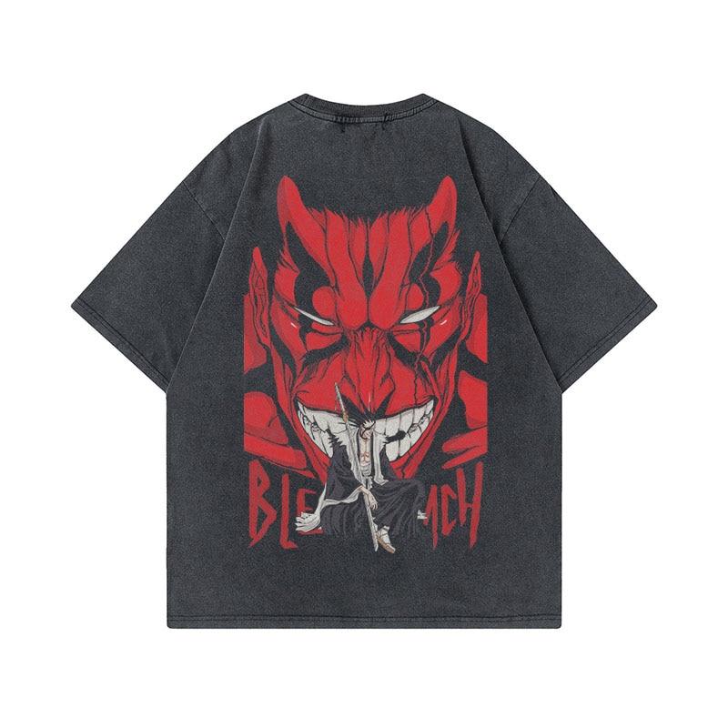 Anime T-Shirts Herren Damen Bleach Zaraki Kenpachi Bedrucktes Acid T-Shirt Baumwolle Grafik Punk Harajuku Tees Herrenbekleidung