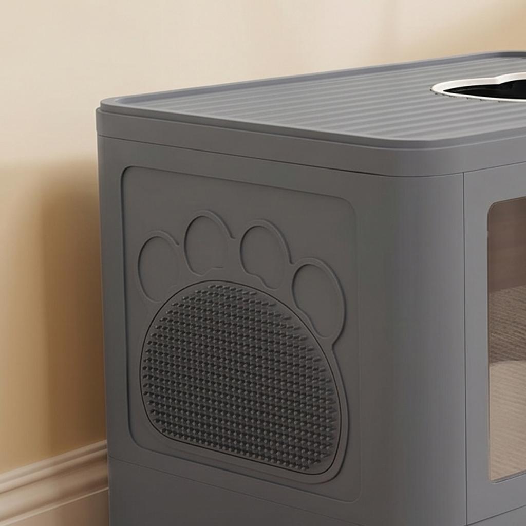 Enclosed Cat Litter Box with Lid, Front Entry, Top Exit, Drawer, Tray, Scoop, Brush, 48.5 X 38 X 36.5cm - Grey