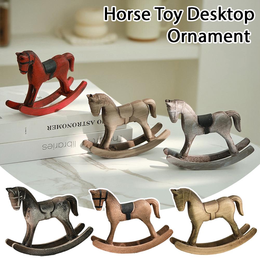 Nordic Retro Wooden Rocking Horse Ornament Desk Decor Horse Adornment Kids Decor Christmas Rocking Art Gift Balance Miniatu G7H1