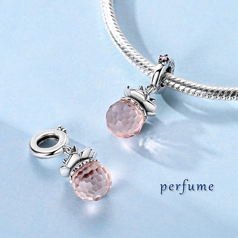 Original Real Copper Charm Bead Pink Bow Perfume Bead Pendant Fit Original Bracelet For Women Diy Jewelry Gift