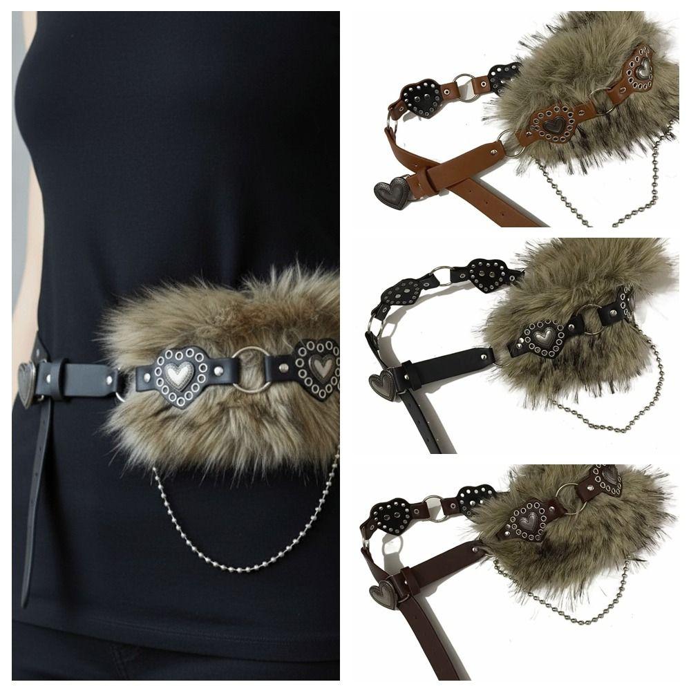 PU-Leder Leder Fell Gürtel Patchwork Herz Plüschgürtel Felliger Bund Kleiderdekoration