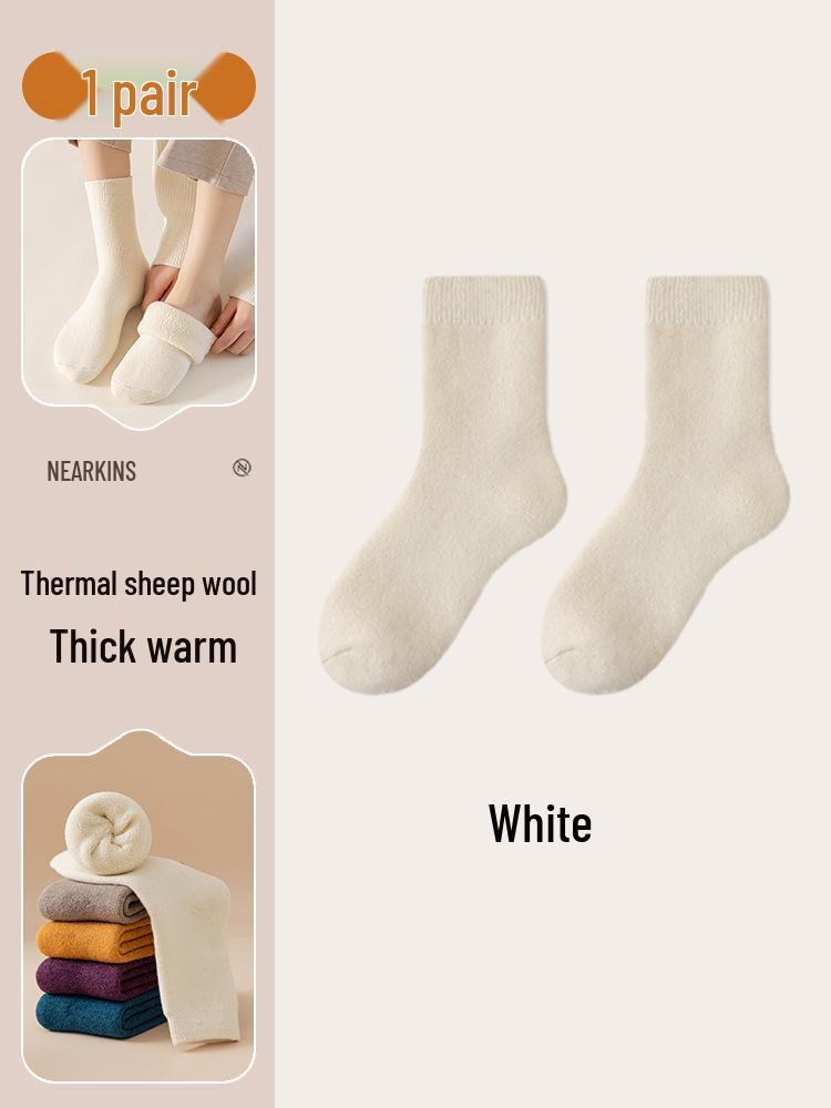 

Шерстяные женские плюшевые носки средней длины – Толстые, уютные зимние домашние носки для сна Warm Ten Times/Extra Thick Velvet -40° One Size белый