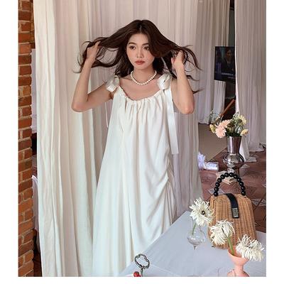 Women's Summer Sweet White Midi Dress Suspender Dresses Holiday Sundress