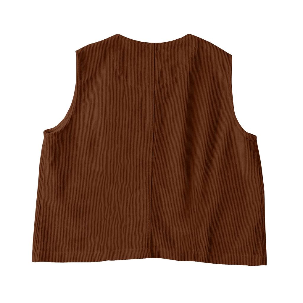 Damenmode Einfarbig Rundhals Ärmellose Weste mit Taschenknopf