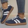 Women's Low-Top Sneakers Strap-Compatible- Minimalist Striped Lace-Up Round-Toe Casual with Sole,Soft Fab… More