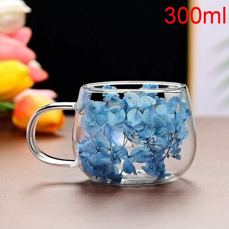 1Pcs Dried Flower Decorative Milk Tea Cup 150/300Ml Double-Layer Dried Flower Glass Cup High Temperature Resistant Coffee Cup