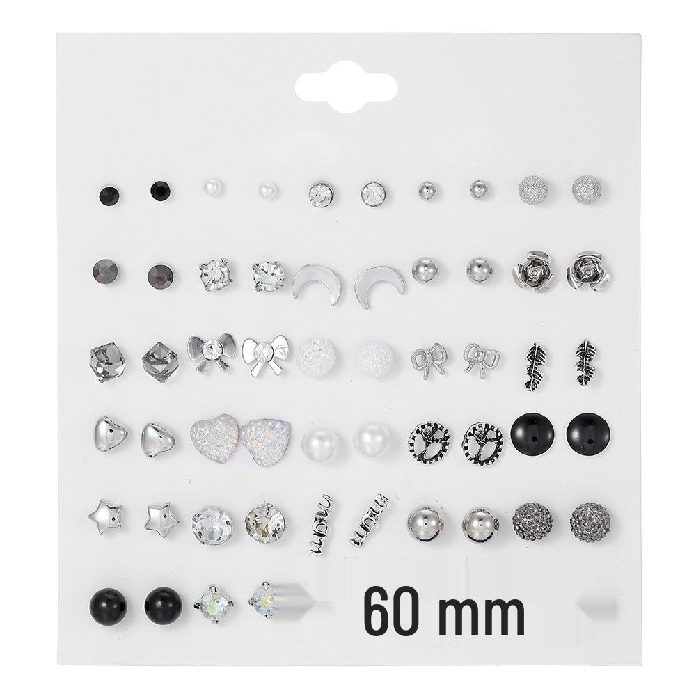 Trendy Geometric Pearl & Rhinestone Stud Earring Set - 30 Pairs